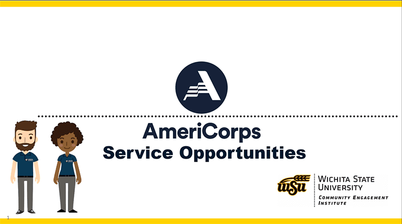 A slide of the PowerPoint that reads "AmeriCorps Service Opportunities.