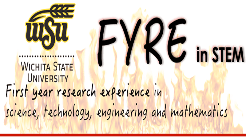 Background of flames with text overlay stating "First year research experience in science, technology, engineering and mathematics"
