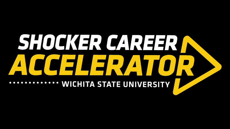 Graphic featuring text 'Shocker Career Accelerator. Wichita State University.'