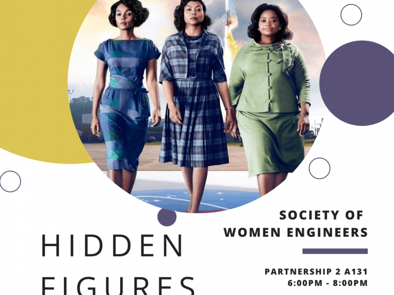 Hidden Figures movie night with Society of Women Engineers, held in Partnership 2 A131 on August 27th, 2021 from 6:00pm - 8:00pm