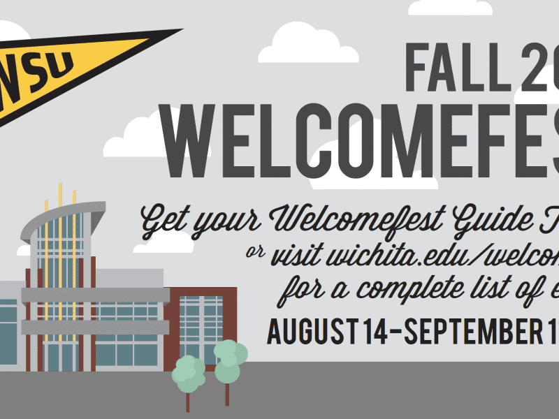Fall 2021 Welcomefest - Get your Welcomefest Guide Today or visit wichita.edu/welcomefest for a complete list of events! August 14-September 11, 2021.