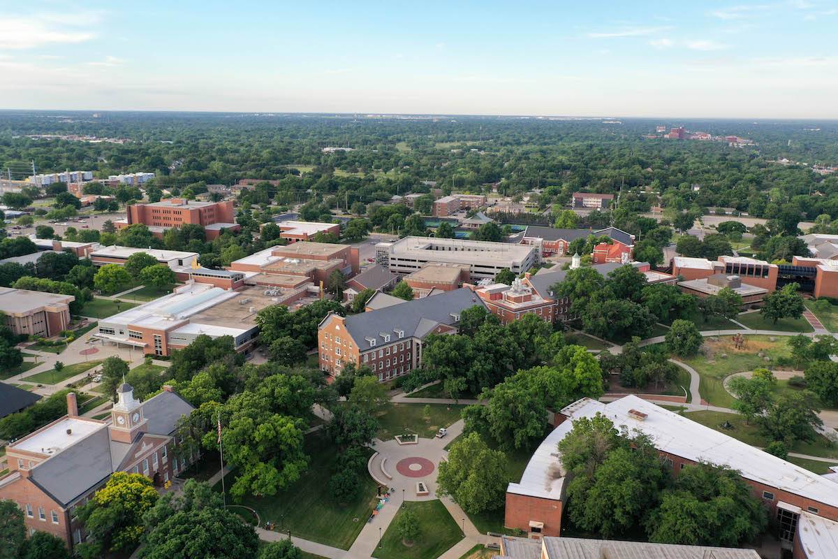 Aerial photo of the Wichita State University campus.