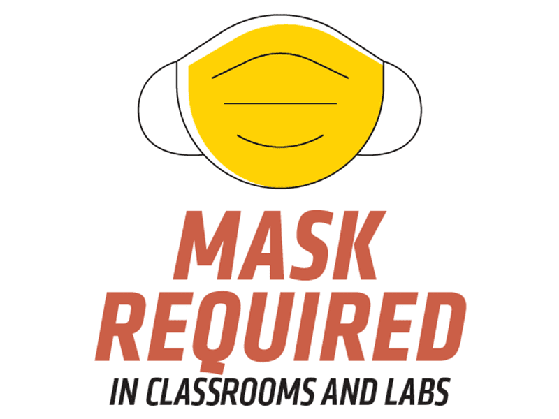Graphic featuring mast with text 'Mask Required in Classrooms and Labs.'
