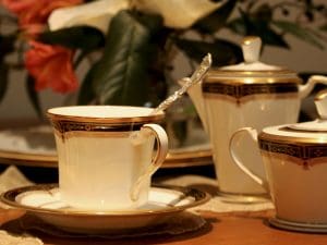 Presidential china to be displayed at the scholarship-benefit tea is Noritake’s "Gold and Sable” pattern.