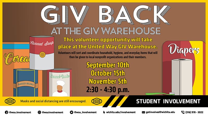 Volunteers are requested for the United Way Give Items of Value (GIV) program 2:30-4:30 p.m. at the following dates at the GIV Warehouse: