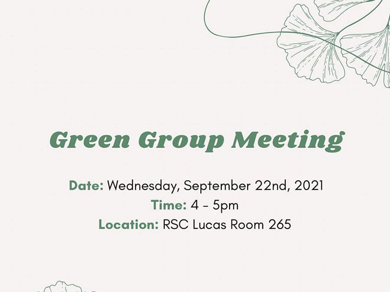 Image Description: Infographic, with ginko leave design, Green Group Meeting.