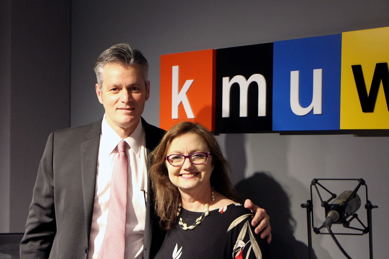 Dr. Rick Muma (left) and Debra Fraser in the KMUW studios
