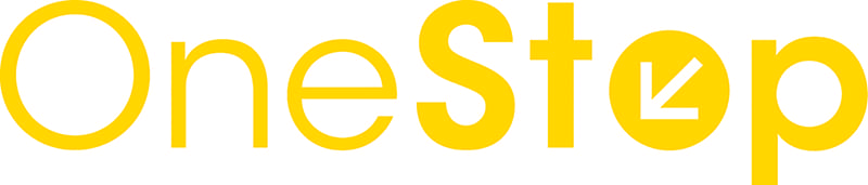 OneStop logo in yellow letters on white background.