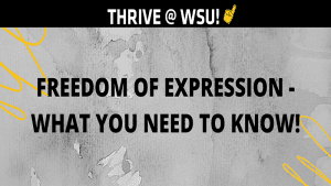 Graphic Featuring text 'Thrive @ WSU. Freedom of Expression. What you need to know.'