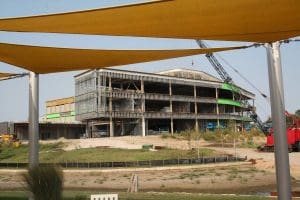 Picture of Woolsey Hall under construction.
