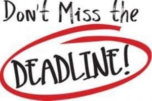 Graphic with white background and text 'Don't miss the Deadline.' 'Deadline' is circled in red.