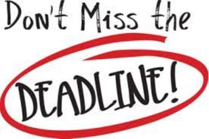 Graphic with white background and text 'Don't miss the Deadline.' 'Deadline' is circled in red.