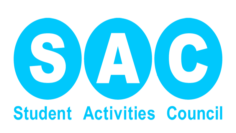 Graphic with white background featuring text SAC, Student Activities Council.