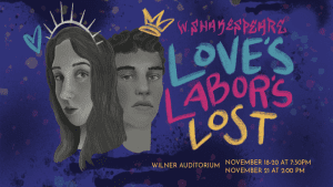 Graphic of man and woman and text 'Love's Labour's Lost. t