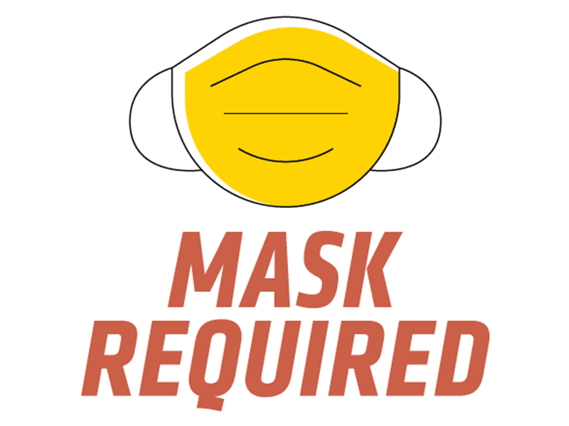 Graphic featuring face mask and text 'Mask Required.'