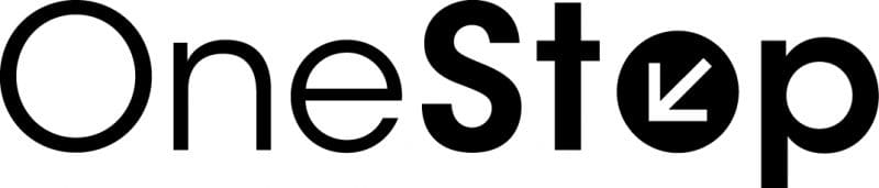 OneStop logo in black font with white background.
