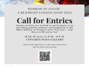 Jewelry artists are invited to participate in an upcoming jewelry fashion extravaganza at the main gallery of CityArts 6-8 p.m. June. 18. There is no entry fee required.