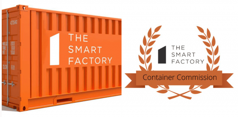 Image of orange shipping container with text Deloitte Smart Factory Design Contest.