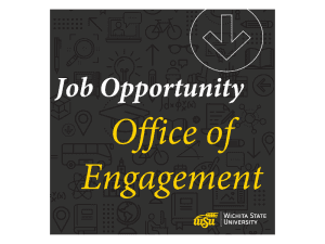 Graphic with black background and white and yellow font reading 'Job Opportunity Office of Engagement .' Wichita State University logo.