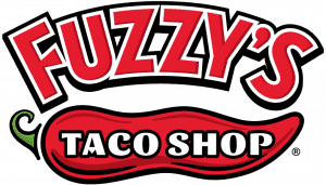 Fuzzy's Taco Shop logo in red and white with chili pepper.