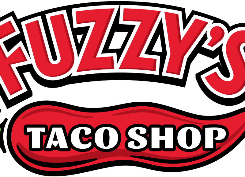 Fuzzy's Taco Shop logo in red and white with chili pepper.
