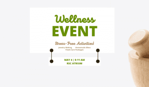Finals are always stressful. Let the Student Activities Council (SAC) help. Stop SAC's wellness event and make bracelets, slime or stress balls 9-11 a.m. May 4 at the Rhatigan Student Center Atrium. Snack kits and light refreshments will also be available while supplies last.