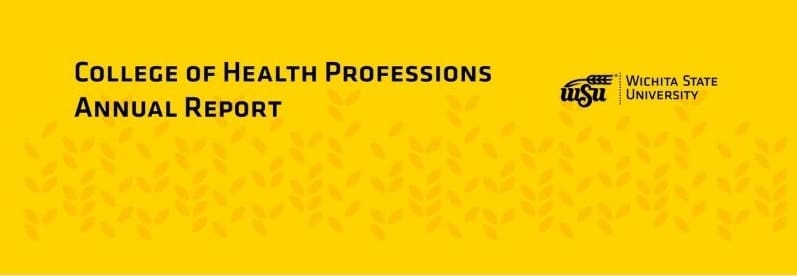 Image of black text College of Health Professions annual report on yellow background.