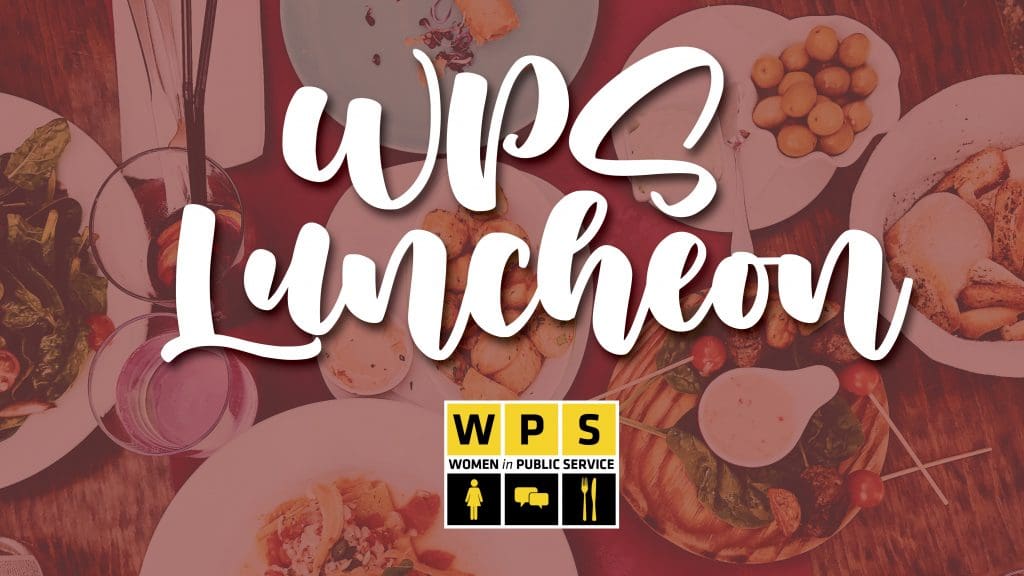 WPS Luncheon superimposed over plates of food and WPS logo.