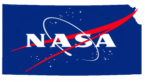 NASA logo superimposed over blue state of Kansas.