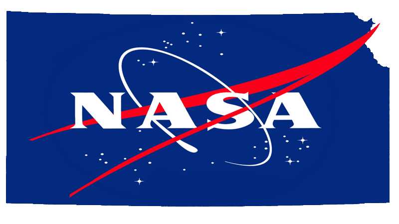 NASA logo superimposed over blue state of Kansas.