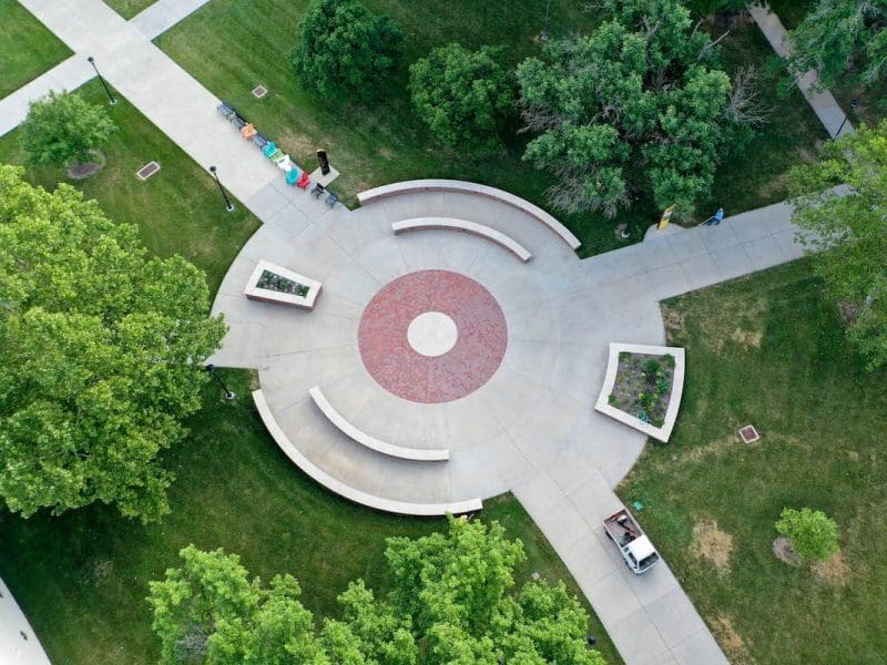 Overhead aerial image of Alumni Walk at WSU.