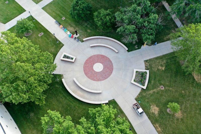 Overhead aerial image of Alumni Walk at WSU.