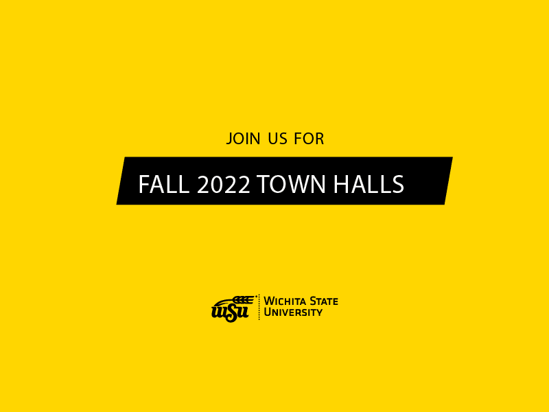 Graphic with wheat kernels in background and text Join us for fall 2022 town halls, WSU Logo at the bottom.