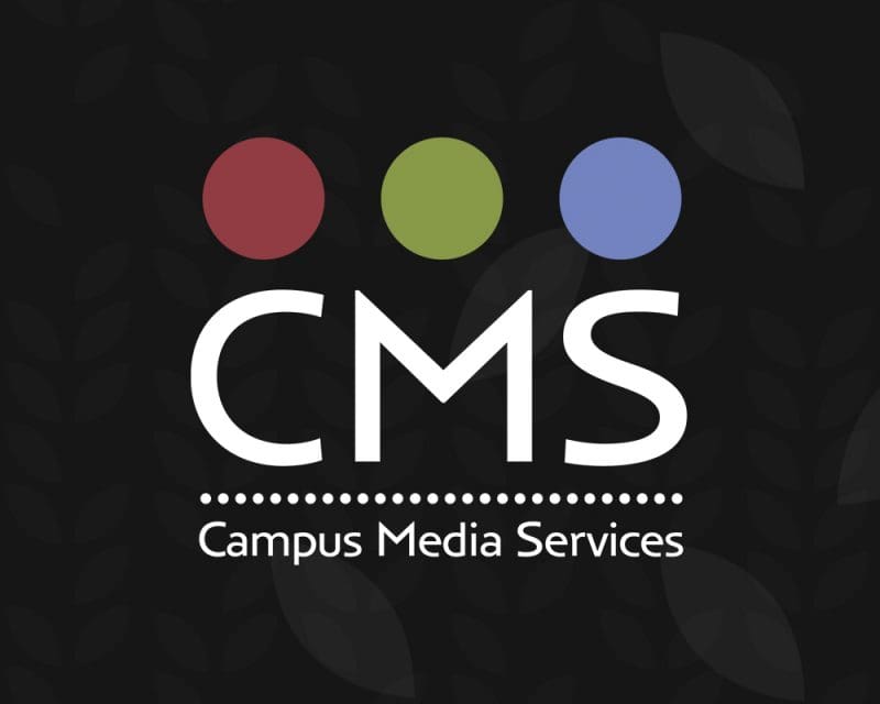 Image featuring three dots above text CMS, Campus Media Services.