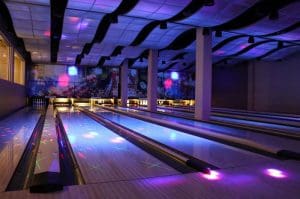 Image of cosmic bowling interior at Shocker Sports Grill and Lanes.