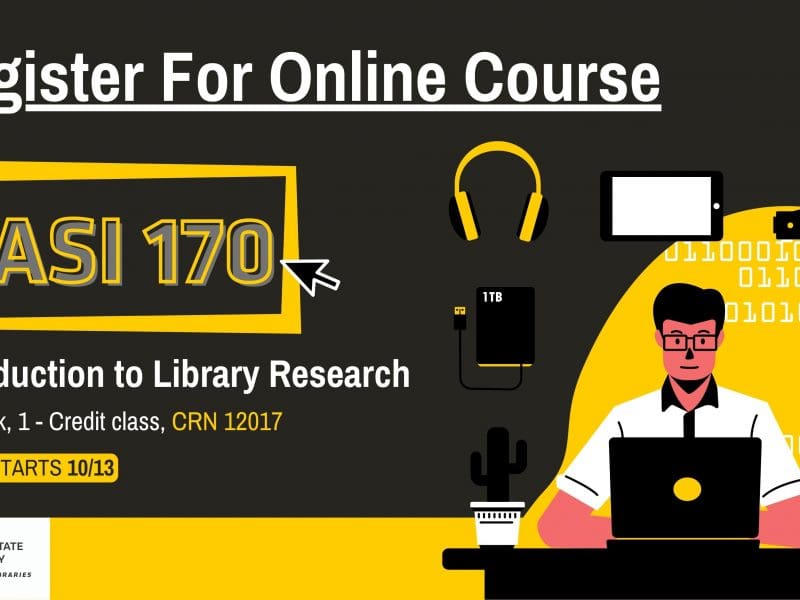 Image Alt Text Register For Online Course LASI 170 Introduction to Library Research 8 - Week, 1 - Credit class, CRN 12017 Class Starts 10/13