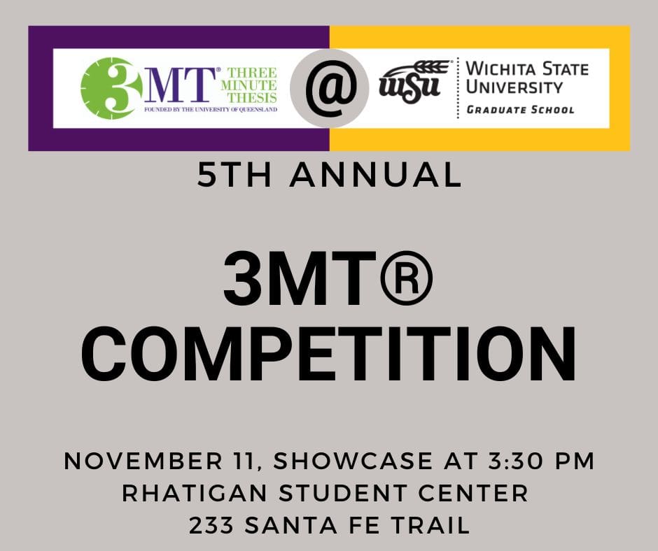 5th Annual 3MT Competition November 11 showcase at 3:30 PM Rhatigan Student Center 223 Santa Fe Trail