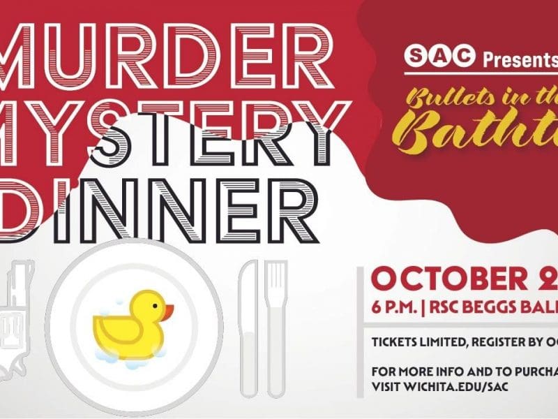 SAC presents Murder Mystery Dinner, "Bullets in the Bathtub". Registration rates are: $8 for students, $15 for faculty, $20 for general public. Registration closes October 16th.