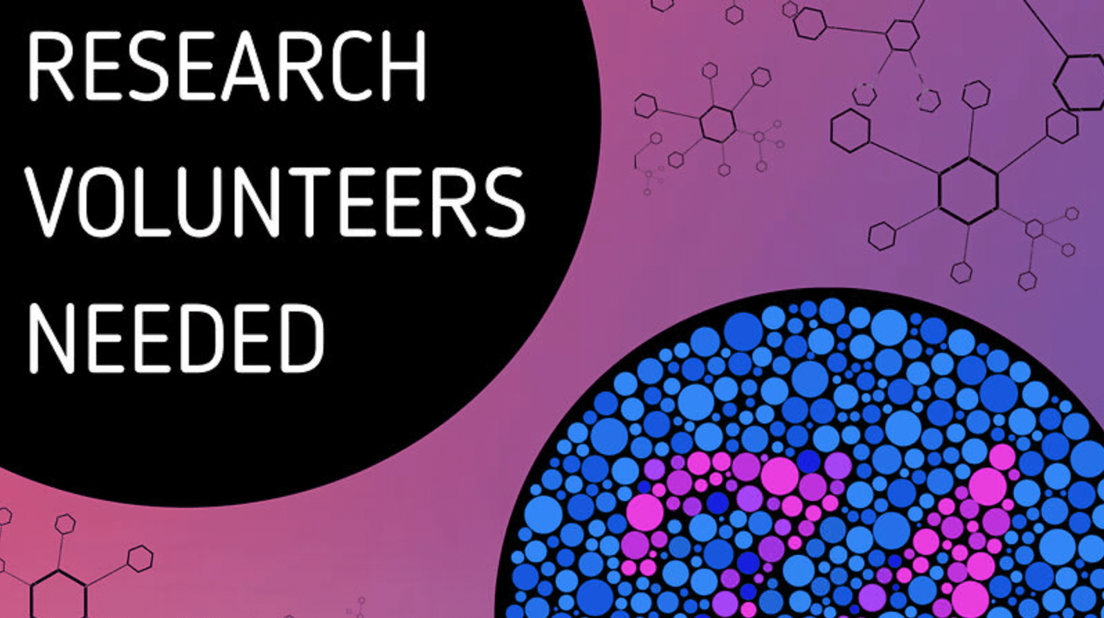 Decorative graphic that says "Research volunteers needed."