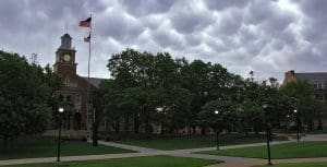 Photo of storm clouds over campus