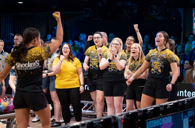 Photo of women's Shocker Bowling team from the Professional Bowlers Association Collegiate Championships.
