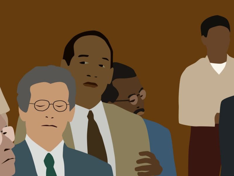 An image of a still from The Simpson Verdict, 2002, single-channel video. Copyright Kota Ezawa. Museum Purchase by exchange of the Gifts of Dr. and Mrs. Emanuel Schwartz and Dr. Kenneth G. Noble.