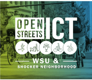 An image of people riding bikes with the text "Open Streets ICT. WSU and Shocker Neighborhood."