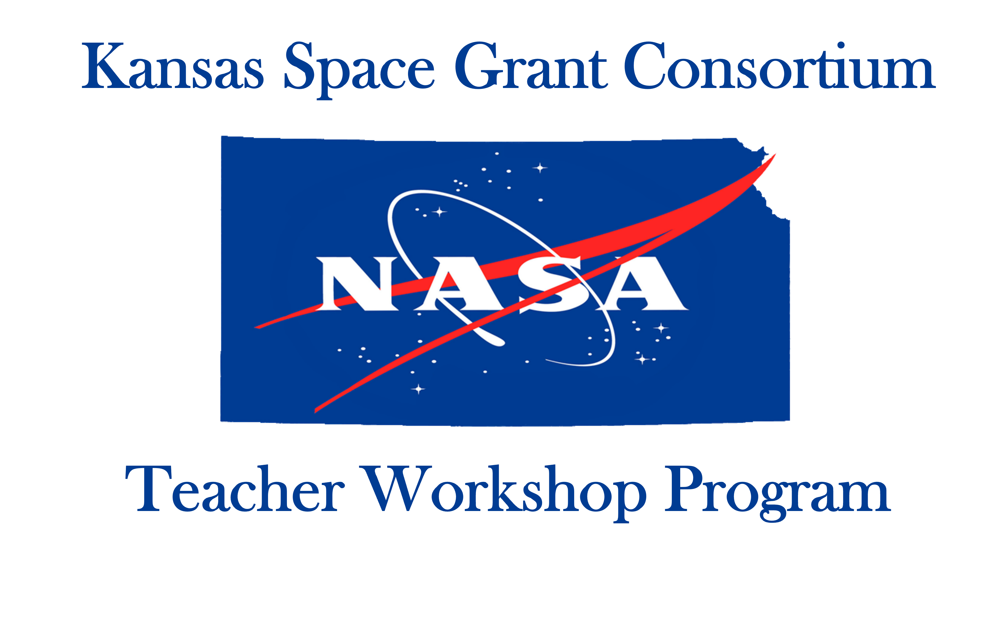 Graphic of the NASA logo embedded within the shape of Kansas and the text, "Kansas Space Grant Consortium | NASA | Teacher Workshop Program
