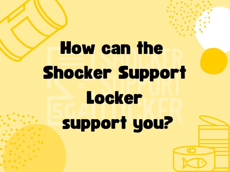 Graphic with various food items and the text "How can the Shocker Support Locker support you?"