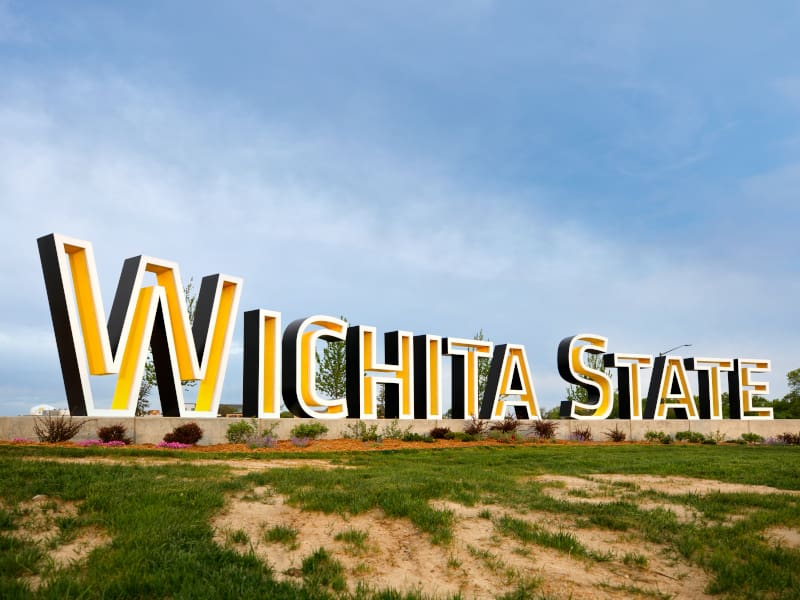 Wichita State sign on 21st and Oliver.