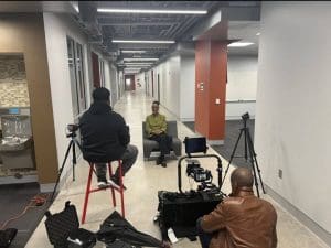 Dr. Kevin Harrison interviews former Wichita council woman Lavonta Williams on the Wichita State campus