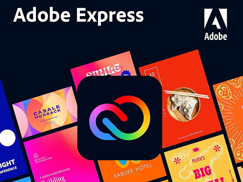 Sample projects created by Adobe Express with the Adobe Logo