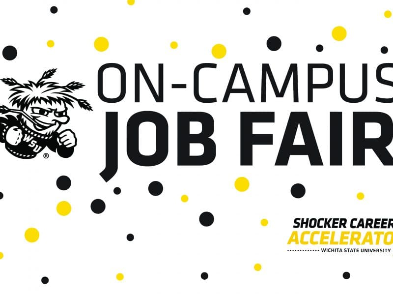 Image saying "On-Campus Job Fair" with the Shocker Career Accelerator logo in the bottom right corner.