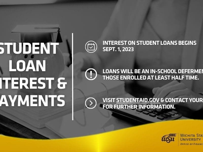 Student Loan Interest & Payments. Interest on student loans Begins Sept. 1, 2023. Loans will be an in-school deferment for those enrolled at least half time. Visit studentaid.gov & contact your lender for further information